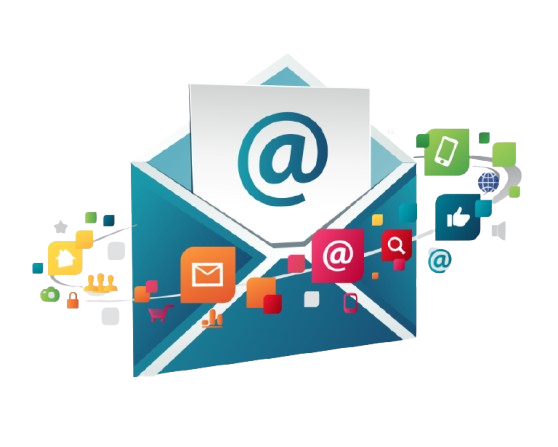 This image visually represents email marketing, featuring an envelope filled with digital icons like @ symbols, social media, and shopping carts. A **digital marketing company in Kochi** utilizes email marketing to nurture leads, engage customers, and deliver targeted campaigns that boost conversions, brand loyalty, and business growth efficiently.